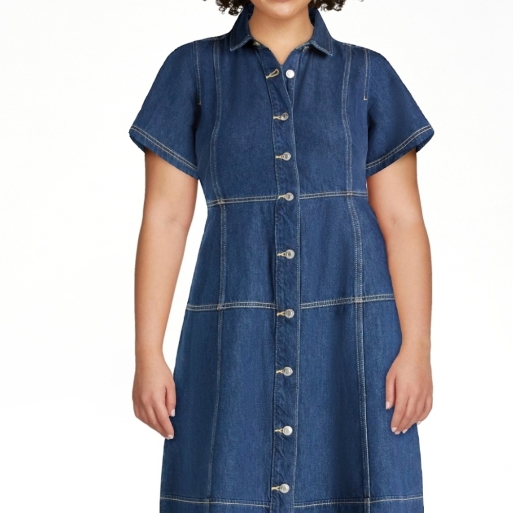 Denim Button-Front Kids Dress - Blue